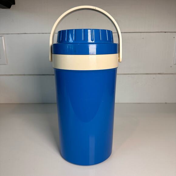 Vintage Aladdin Pump-A-Drink Thermos Blue Plastic Serveware Hot/Cold Camping - Picture 3 of 7
